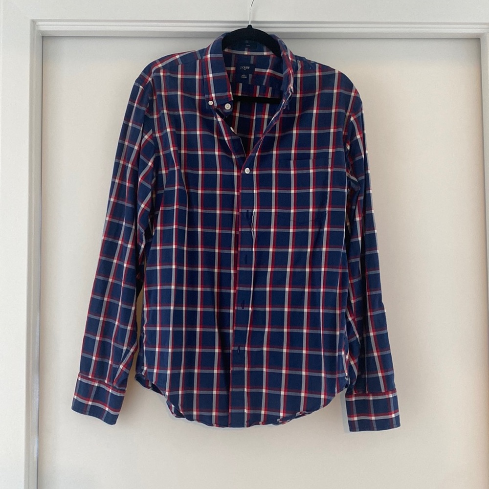 Red white and blue plaid shirt